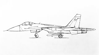 Как нарисовать самолёт истребитель в Су-27, карандашом | How to draw a Su 27 fighter plane, part 1