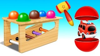 Learn Colors & Street Vehicles Names and Sounds for Kids with Wooden Ball Hammer Educational Toys