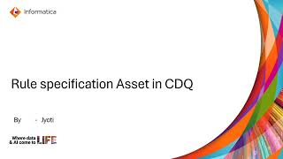 How to Create a Rule Specification Asset in CDQ