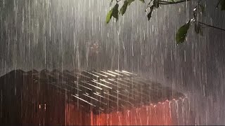 夜の空の屋根で大雨、雷、強風、霧ですぐに眠りに落ちる