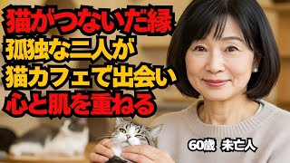 【シニア恋愛】猫カフェでの出会い。未亡人同士が孤独の日々を過ごす中で、猫がきっかけで出会い、心と肌を重ねる物語。60歳未亡人。