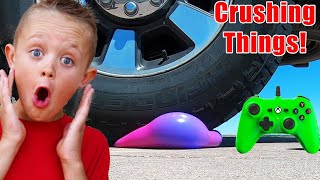Crushing Crunchy and Soft Things By Car! Experiment: Car VS Squishy Ball, Watermelon, Cheetos!