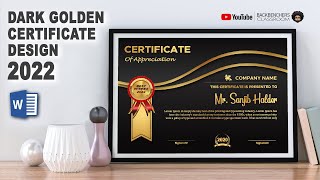 Luxury Dark Golden Certificate Design in Ms Word | Golden Certificate Template