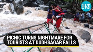 Goa: Bridge washes away in Dudhsagar waterfall; Over 40 stranded tourists rescued | Watch