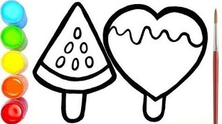 Drawing cute Ice cream for kids | Ice-cream | Chocolate | Watermelon Ice-cream