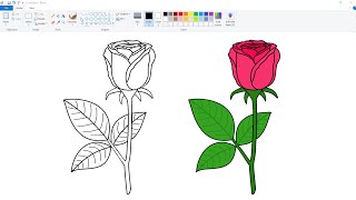 How to draw Rose Flower in Ms Paint | Rose Flower Drawing | Ms Paint Drawing.