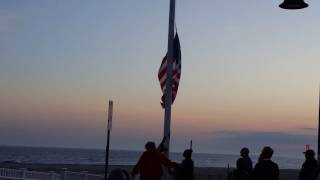 Flag lowering and folding ceremony at Sunset Pavilion, Cape May, NJ