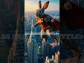 superhero flying over a city rabbit superhero flying city shorts foryou