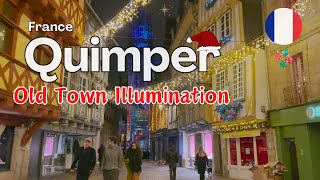 QUIMPER Cathedral 🏰 CHRISTMAS LIGHT SHOW 🎄Old Town Walk | FRANCE | 4K 60fps