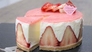 いちごのレアチーズケーキレシピ  No bake strawberry cheesecake