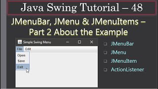 JMenuBar, JMenu and JMenuItems | Part 2 Example | Swing Tutorials #48
