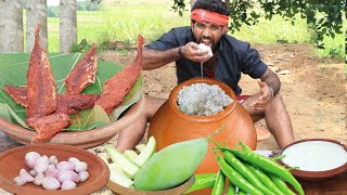 Ice Biriyani With Sidedishe Dry Fish Fry, Mango,Onion..Etc|Eating VILLAGE Man|Village Trational Food