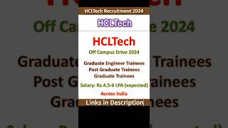 HCLTech Off Campus Drive 2024 | Graduate Engineer Trainee #jobs #itjobs #fresherjobs