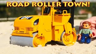 ROAD ROLLER builds a TOWN! - Toy Truck videos for kids to learn about construction
