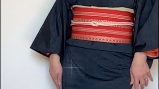 【let'sおうち着物】4回目！ヒコーキ(帯止め金具)を使ってお太鼓の練習／織りの名古屋帯で一重太鼓　#shorts