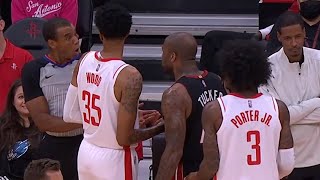 Stephen Silas snatches the ball away from PJ Tucker, allowing the Rockets to retaining possession