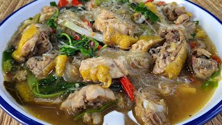 แกงไก่บ้านใส่เส้นร้อน (วุ้นเส้น) สูตรอีสานหอมๆนัวๆ