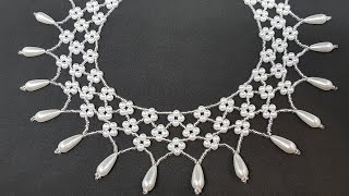 PEARL necklace/Beaded necklace/Pearl collar Жемчужное колье/Колье из бисера и бусин