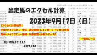 【競馬予想】2023年9月17日（日）ラジオ日本賞、ローズS、他全レースの計算結果【エクセル集計】