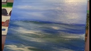 Simple sky, clouds, ocean, waves, with one stroke, Acrylic Painting for  beginners