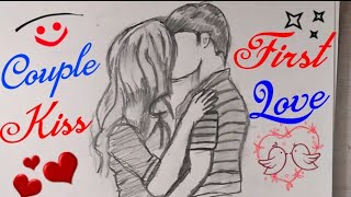 How To Draw COUPLE KISS DRAWING Step By Step || FIRST KISS FIRST LOVE COUPLE || Lover Kiss Drawing |