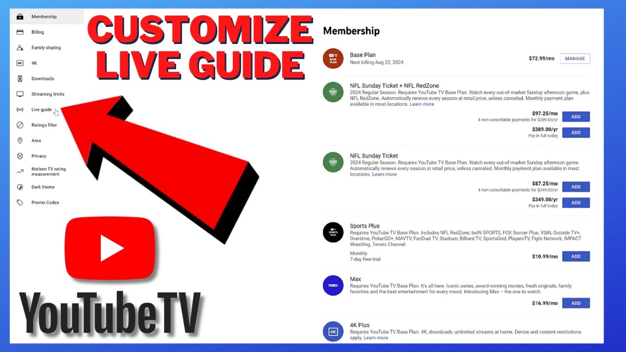 How To Customize Youtube Tv Live Guide How To Add Remove Channels