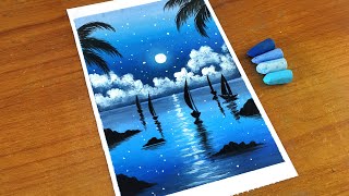 Easy Night Scenery Oil Pastel Painting for beginners | Oil Pastel Drawing