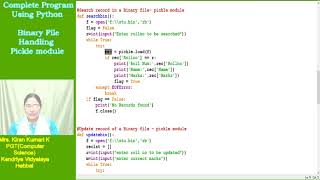 Binary File Handling Using - Pickle Module - Complete Program Using Python
