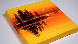 Mini Canvas painting | Sunset Painting for Beginners | Acrylic Painting Step by Step