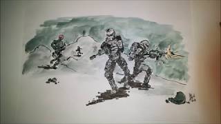 Interstellar Marines Ink and Watercolor \