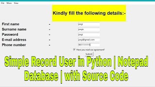 Simple Record User in Python | Notepad Database | with Source Code