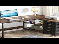 tribesigns l shaped computer desk with storage drawers 59 inch corner desk with