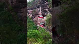 Jinhua's Cliffside Hanging Temple  A Marvel of Danxia Landforms 🌄🏯 #travel #discoverchina