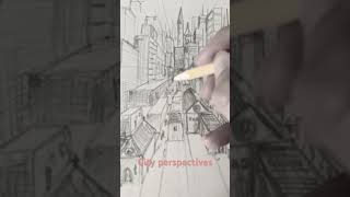 City perspective drawing exercise. Pencil sketch.