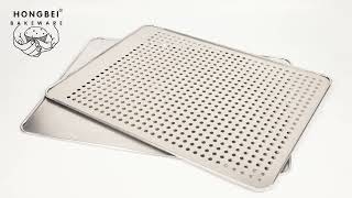 Perforated stainless steel baking tray