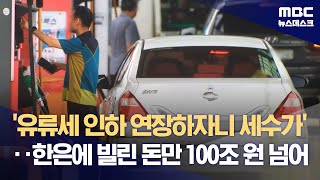 '유류세 인하 연장하자니 세수가'‥한은에 빌린 돈만 100조 원 넘어 (2023.08.15/뉴스데스크/MBC)