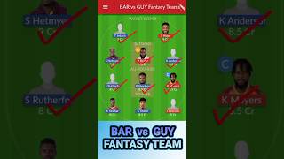 BAR vs GUY Dream11 Prediction | BAR vs GUY Dream11 Prediction Today Match | BAR vs GUY Dream11 Team