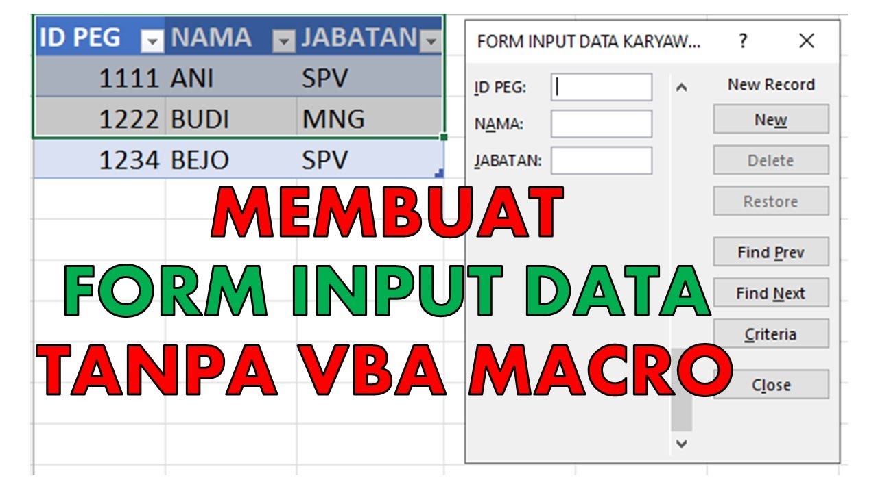 Membuat Form Input Data Tanpa VBA Di Excel - YouTube