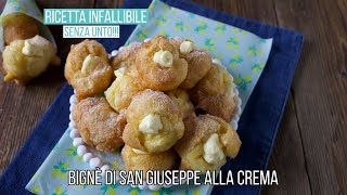 BIGNÈ DI SAN GIUSEPPE ALLA CREMA GONFI E SENZA UNTO - Ricetta Facile - Chiarapassion