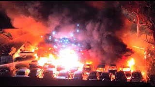 Explosions rock Christchurch - huge scrapyard fire -  spectacular drone aerials