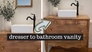 HOW TO TURN A DRESSER INTO A BATHROOM VANITY + Oven Cleaner Wood Bleaching Hack