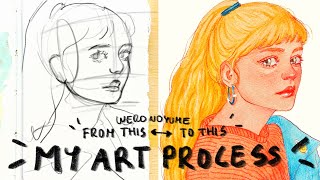 HOW I SKETCH, INK AND PAINT MY ART //MY ART PROCESS FROM START TO FINISH