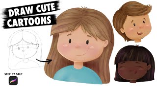 How To Draw Cute Cartoon Characters - Drawing Faces | Procreate Digital Art Tutorial + GIVEAWAY!