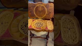 Victorian inlaid walnut sewing table #victorian #walnut #inlaid #antiquefurniture