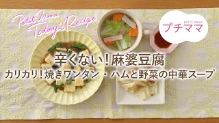 【プチママ♪ミールキット　2023/9/19】辛くない！麻婆豆腐・カリカリ！焼きワンタン・ハムと野菜の中華スープ