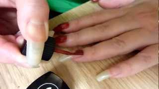 reallongnailsuk red polish on clear long fingernails (video 25)