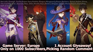 F2P Insane Giveaway of Zhongli and Raiden shougun on 1000 Subscribers! ONE ACCOUNT !