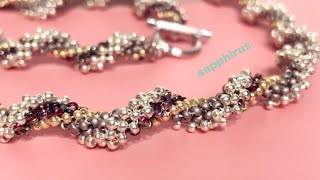 【ビーズステッチ】丸小ビーズだけで作れる！ツイストネックレスの作り方☆Beaded Twisted Necklace/Tutorial/MIYUKI seed beads/