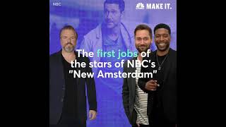Ryan Eggold with tyler labine and jicko sims share their first job