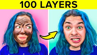 100 LAYERS CHALLENGE! 100 layers of nails,  toilet paper, mask!  Funny Situations by Nutty Party